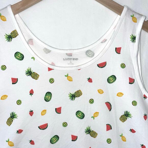 Lands End Womens Tank Top Scoop Neck White All Over Graphic Fruit Size Large - Picture 2 of 5